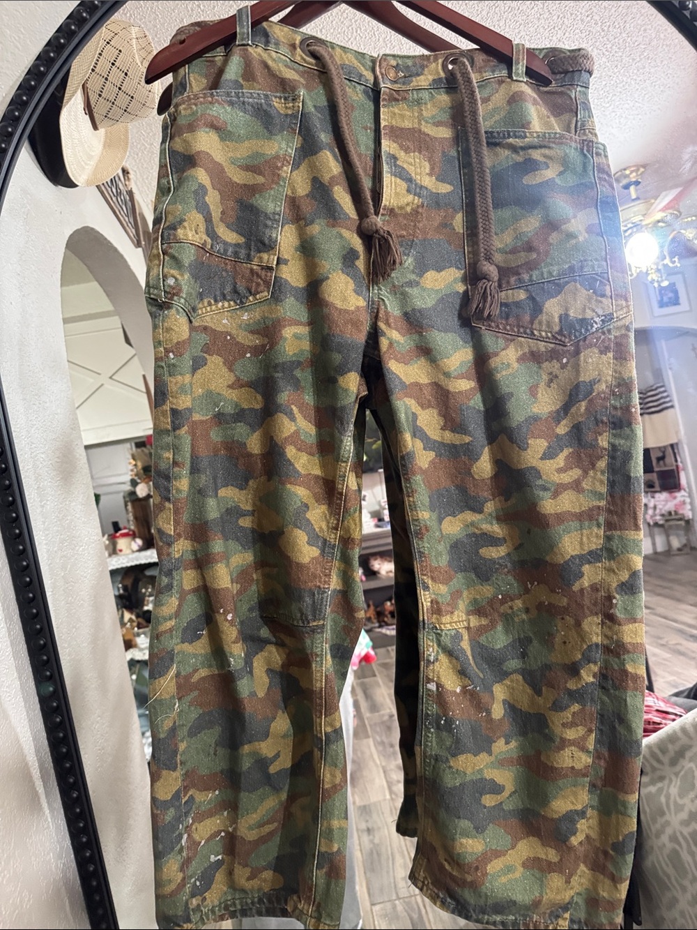 Free People Moxie barrel Camo Drawstring Utility Pants - Green/Brown